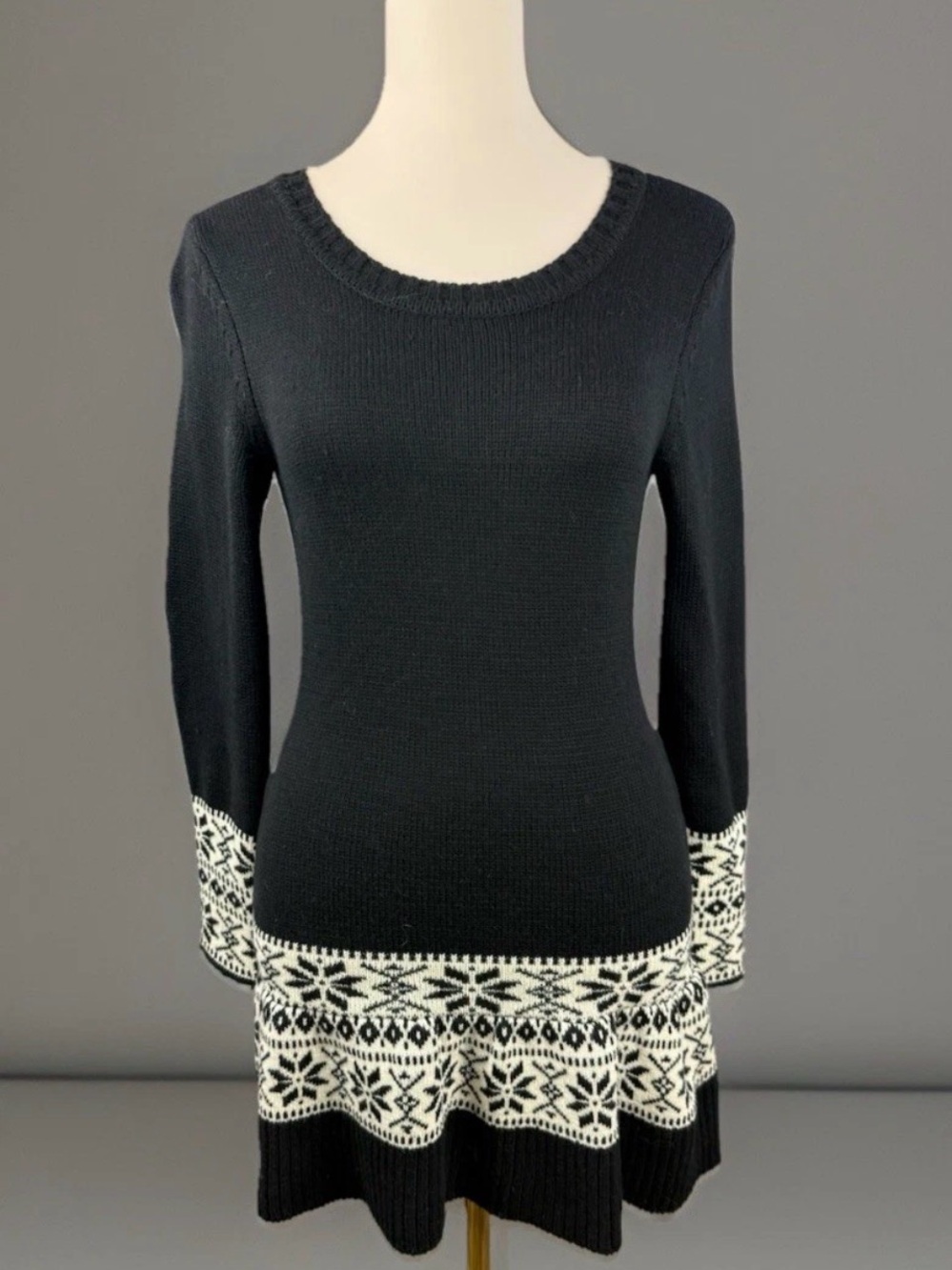 For Love & Lemons Knitz Sweater Dress Sz Medium Ice Black White Wool Blend Mini